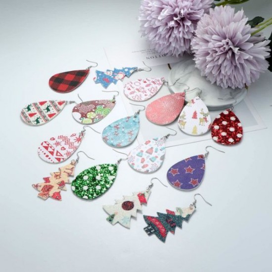 16 Pair Teardrop Leather Earrings Christmas Tree Earring For Women Petal Dangle Drop Earring Lightweight 16 Pair Teardrop Leather Earrings Christmas Tree Earring For Women Petal Dangle Drop Earring Lightweight